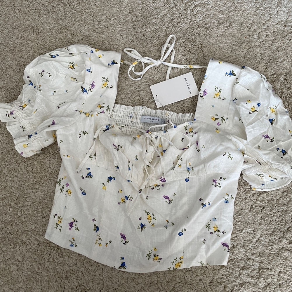 Petite Studio Linen Crop Top Size XS Color Ivory